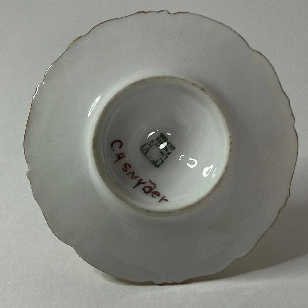 Vintage Limoges France Porcelain Ring Holder Gold Hand Floral Dish C.H. Snyder